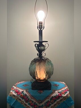 Vintage Hollywood Regency 3 Way Table Lamp Aqua Blue/ Green